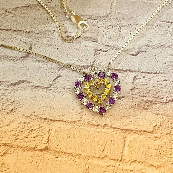 Sterling Silver Colored Cz Heart Necklace - Picture 4 of 6